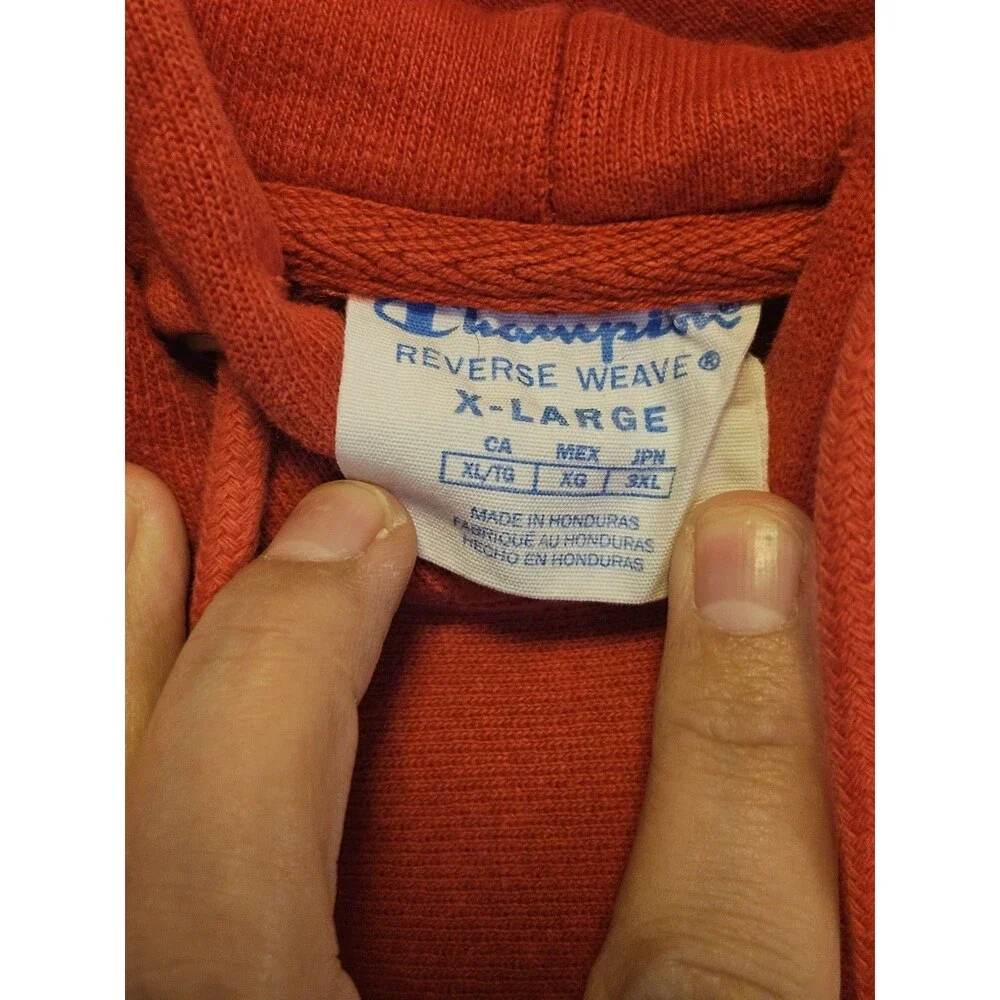 Vintage Y2K Champion Reverse Weave Hoodie XL Red Embroidered Logo Made Honduras